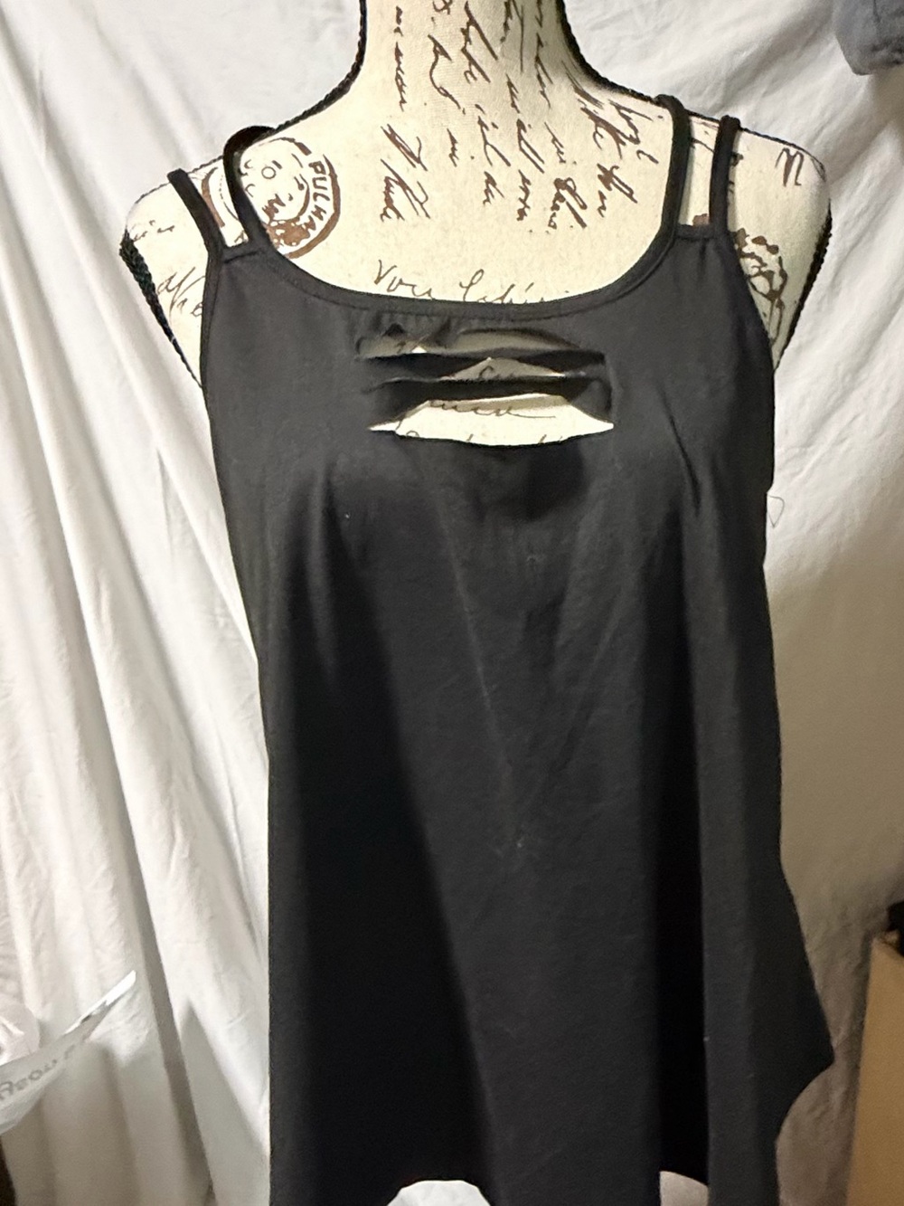 Black Slashed Cutout Cross-Back Cami Tank Top - Size S